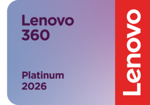 Banner displaying 'Lenovo 360' with a blue–purple gradient background and a red right stripe containing rotated white 'Lenovo' text.